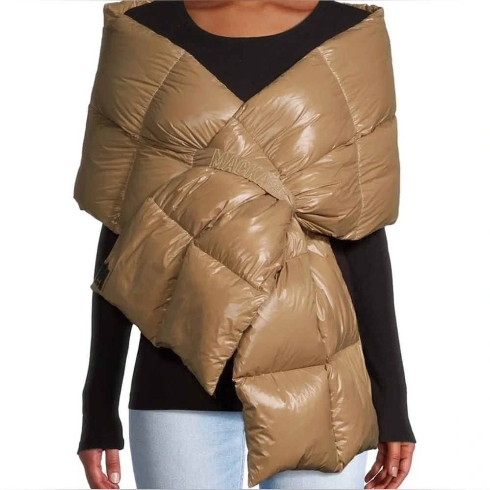New! MACKAGE River Oversized Quilted Puffer Scarf Caramel Brown 🤎 OS NWT!